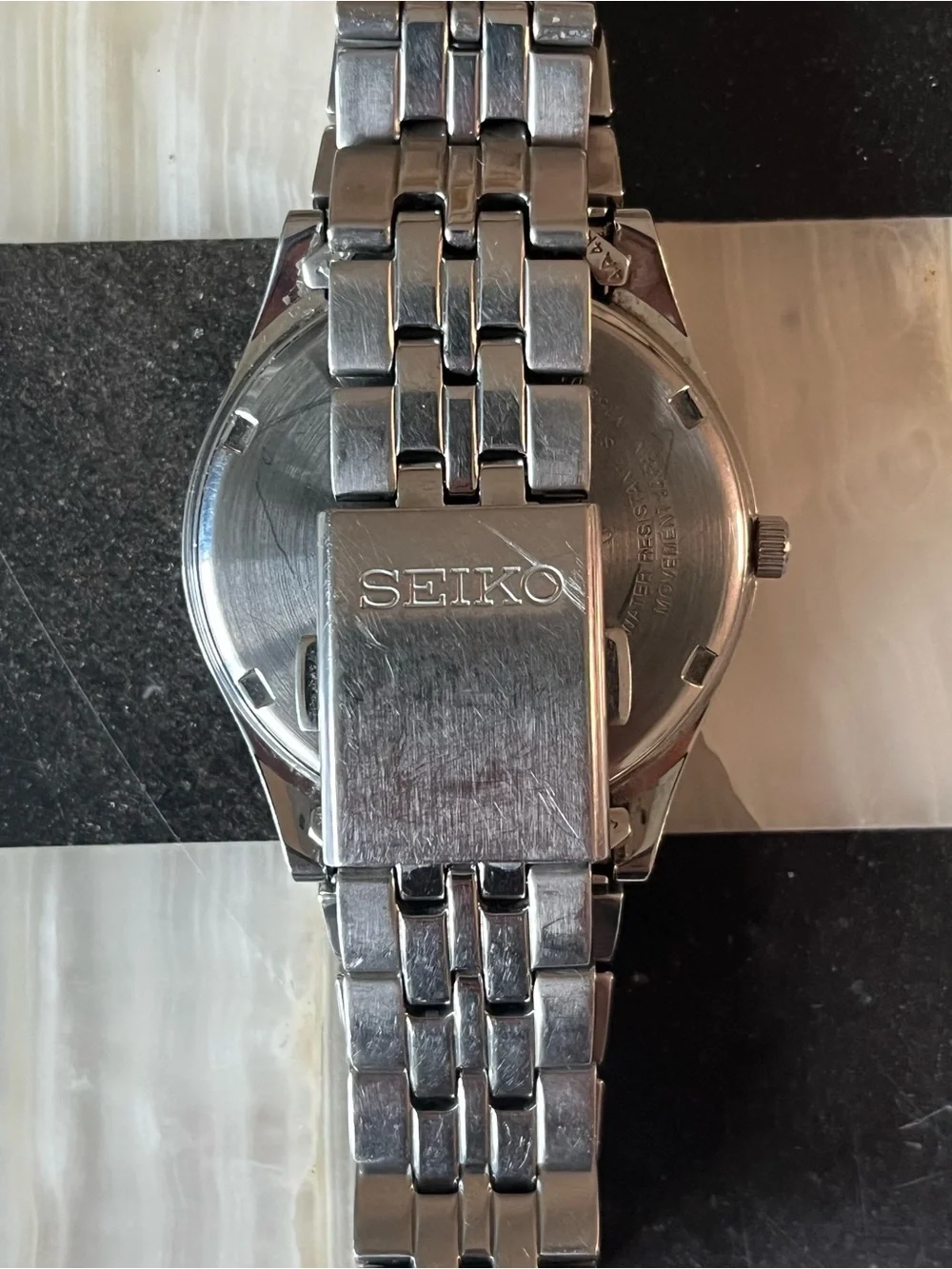 Seiko Mens Watch 37mm White Dial Solar V158-0AA0 Day Date Stainless Steel 6.5”